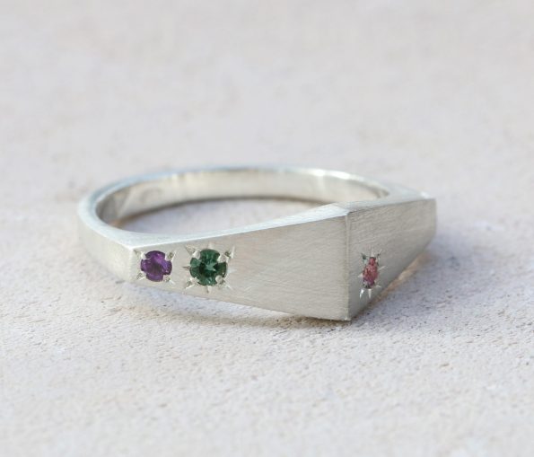 Two Faces Signet Ring, silver signet, tourmaline