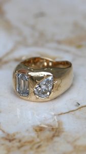 yellow gold engagement ring with lab grown diamonds